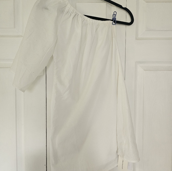 White Linen One-Shoulder Puff Sleeve Dress (NWT) - Picture 3 of 3